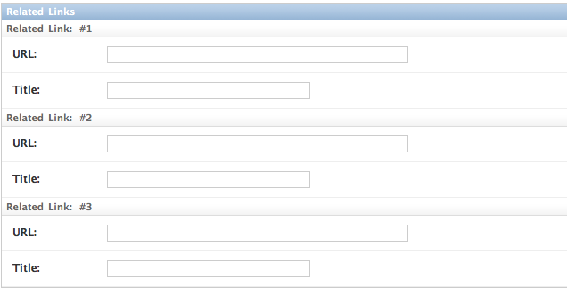 Screenshot of 'related links' in the Django admin, looking like any other inline-edited model